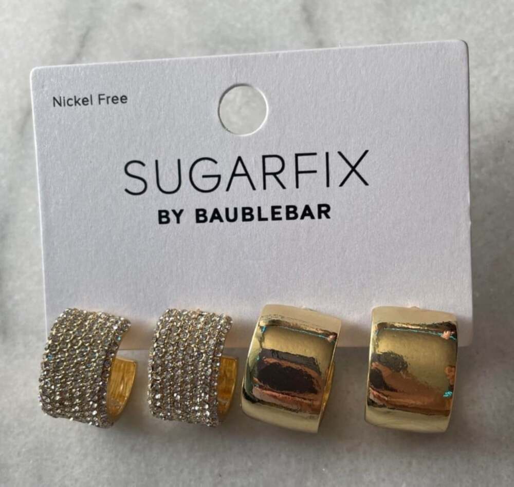 Sugarfix BaubleBar Jeweled Gold Tone Thick Huggie Cuff Earrings Pack Nickel Free